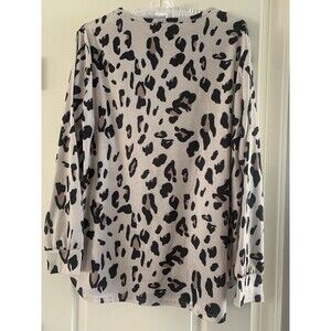 Tickled Teal 1X Long Tunic Top With Animal Print Long Sleeve Boat Neck. Plus SZ